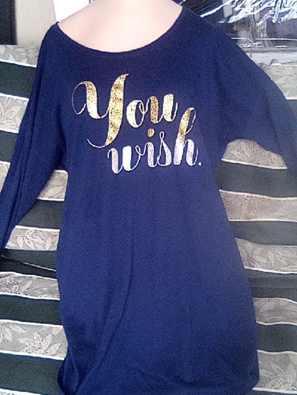 Victoria's Secret Navy Graphic Tunic with Gold And Silver Metallic Accent. M.